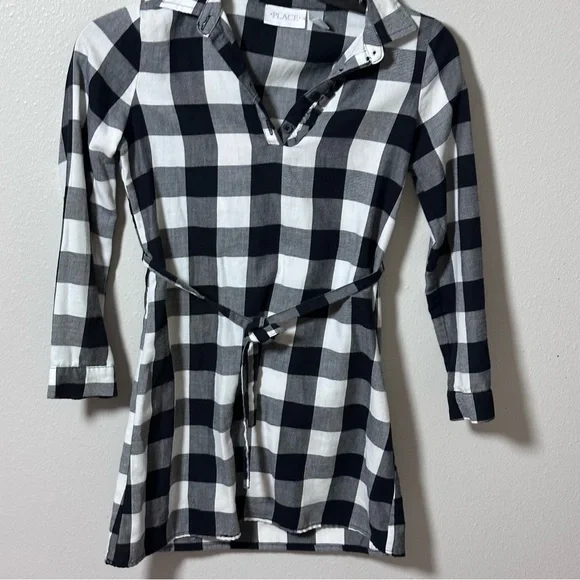 Children’s Place Girls Long Sleeve Plaid Dress‎ Black/White Size M(7/8). - Picture 2 of 7